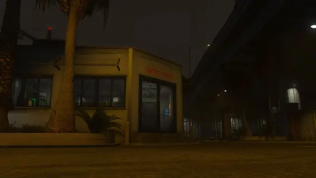 Los Santos Impound MLO office at night with lit reception windows