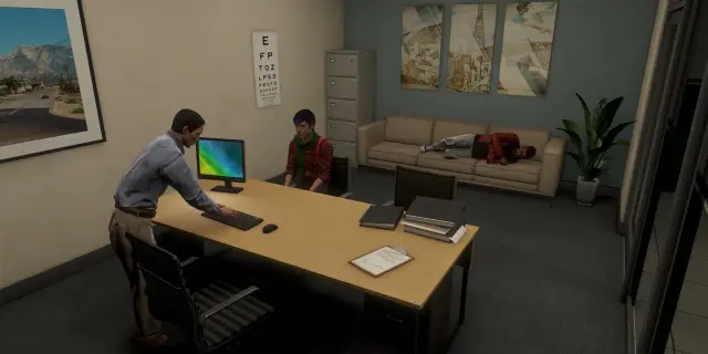 Instructor office with an eye test chart inside the FiveM driving school MLO