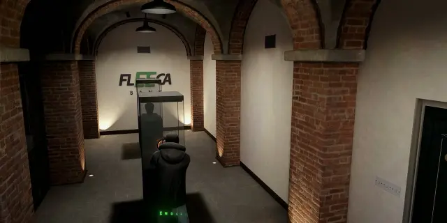 Brick-arched vault corridor with the Fleeca logo inside the WXMAPS bank MLO for FiveM
