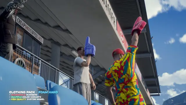 Spectators in the grandstands holding foam hands with changeable numbers
