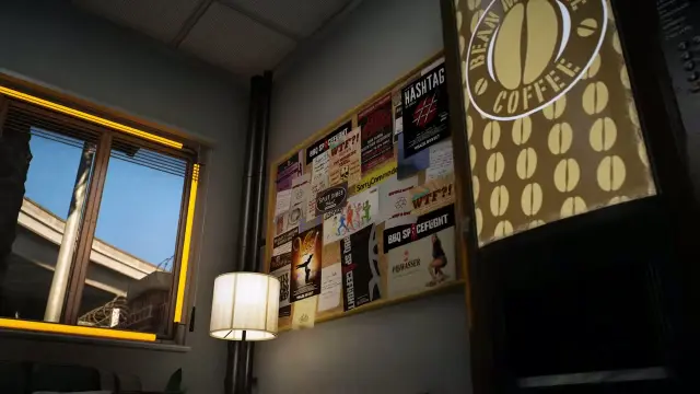 Impound office corner with notice board and coffee machine in the FiveM impound MLO